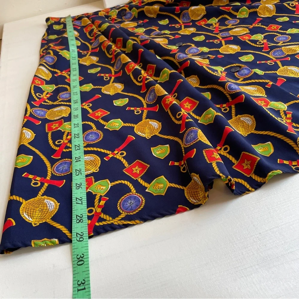 Vintage 90s Chaus Petites Skirt 12P Nautical Scarf Print Preppy Old Money Midi